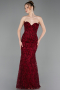 Abendkleid Lang Guipure Spitze Weinrot ABU6159