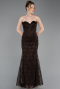 Abendkleid Lang Guipure Spitze Braun ABU6159