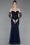 Abendkleid Lang Guipure Spitze Marineblau ABU6159