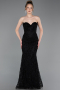 Abendkleid Lang Guipure Spitze Schwarz ABU6159