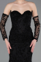 Abendkleid Lang Guipure Spitze Schwarz ABU6159