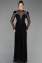 Abschlusskleid Lang Spitze Schwarz ABU6160