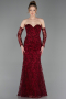 Abendkleid Lang Guipure Spitze Weinrot ABU6159