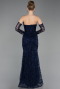 Abendkleid Lang Guipure Spitze Marineblau ABU6159