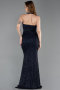 Abendkleid im Meerjungfrau-Stil Lang Perlenbesetzt Marineblau ABU6165