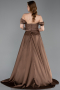 Hellbraun Abendkleid Perlenbesetzt Lang ABU5542