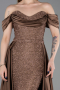 Hellbraun Abendkleid Perlenbesetzt Lang ABU5542