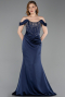 Abendkleid im Meerjungfrau-Stil Lang Satin Marineblau ABU6166