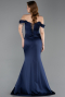 Abendkleid im Meerjungfrau-Stil Lang Satin Marineblau ABU6166
