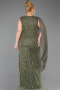 Abendkleid in Übergröße Lang Perlenbesetzt Khaki ABU6133