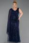 Abendkleid in Übergröße Lang Perlenbesetzt Marineblau ABU6133