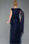 Abendkleid in Übergröße Lang Perlenbesetzt Marineblau ABU6133