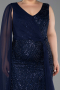 Abendkleid in Übergröße Lang Perlenbesetzt Marineblau ABU6133