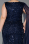 Abendkleid in Übergröße Lang Perlenbesetzt Marineblau ABU6133