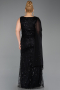 Abendkleid in Übergröße Lang Perlenbesetzt Schwarz ABU6133