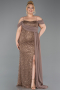 Abendkleid in Übergröße Lang Schuppig Cappuccino ABU6134