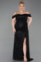 Abendkleid in Übergröße Lang Schuppig Schwarz ABU6134