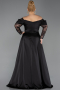 Kleider in Großen Größen Lang Satin Schwarz ABU5261