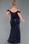Abendkleid in Übergröße Lang Schuppig Marineblau ABU6098