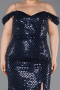 Abendkleid in Übergröße Lang Schuppig Marineblau ABU6098