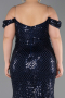 Abendkleid in Übergröße Lang Schuppig Marineblau ABU6098