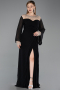 Abendkleid in Übergröße Lang Chiffon Schwarz ABU6182