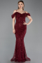 Abendkleid Lang Perlenbesetzt Weinrot ABU6190