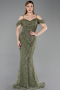 Abendkleid Lang Perlenbesetzt Khaki ABU6190