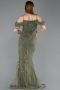 Abendkleid Lang Perlenbesetzt Khaki ABU6190