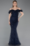 Abendkleid Lang Perlenbesetzt Marineblau ABU6190