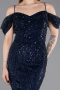 Abendkleid Lang Perlenbesetzt Marineblau ABU6190