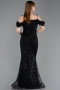 Abendkleid Lang Perlenbesetzt Schwarz ABU6190