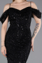 Abendkleid Lang Perlenbesetzt Schwarz ABU6190