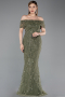 Hell Khaki Abendkleid Perlenbesetzt Lang ABU5694