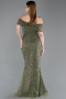 Hell Khaki Abendkleid Perlenbesetzt Lang ABU5694