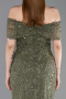 Hell Khaki Abendkleid Perlenbesetzt Lang ABU5694