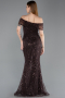 Braun Abendkleid Perlenbesetzt Lang ABU5694