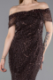 Braun Abendkleid Perlenbesetzt Lang ABU5694