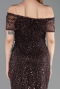 Braun Abendkleid Perlenbesetzt Lang ABU5694
