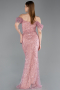Puder Abendkleid Perlenbesetzt Lang ABU5557