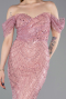 Puder Abendkleid Perlenbesetzt Lang ABU5557