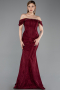 Weinrot Abendkleid Spitze Lang ABU5609