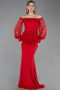 Rot Abendkleid İm Meerjungfrau-Stil Spitze Lang ABU5890