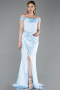 Eisblau Abendkleid Satin Lang ABU5976