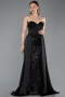Standesamtkleid Lang Satin Schwarz ABU6193