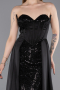 Standesamtkleid Lang Satin Schwarz ABU6193