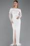 Abendkleid Lang Perlenbesetzt Weiß ABU6186