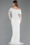 Abendkleid Lang Perlenbesetzt Weiß ABU6186