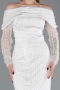Abendkleid Lang Perlenbesetzt Weiß ABU6186
