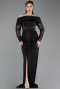 Abendkleid Lang Perlenbesetzt Schwarz ABU6186